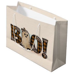 Boo Plaid Halloween Large Gift Bag