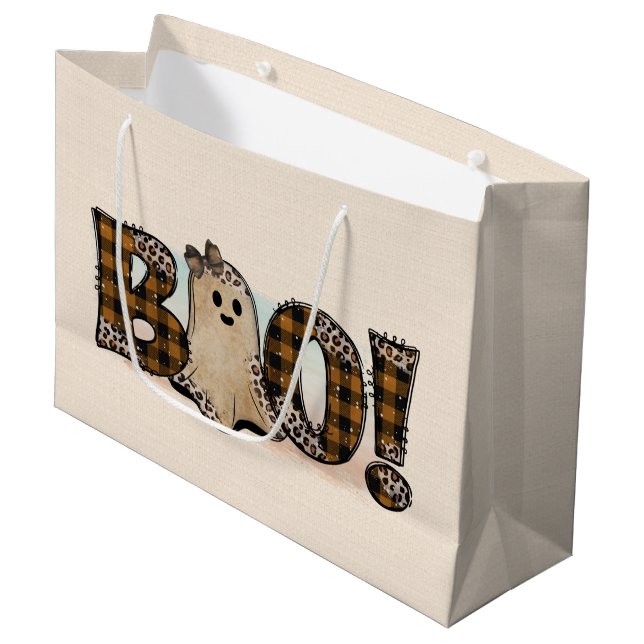 Boo Plaid Halloween Large Gift Bag (Front Angled)