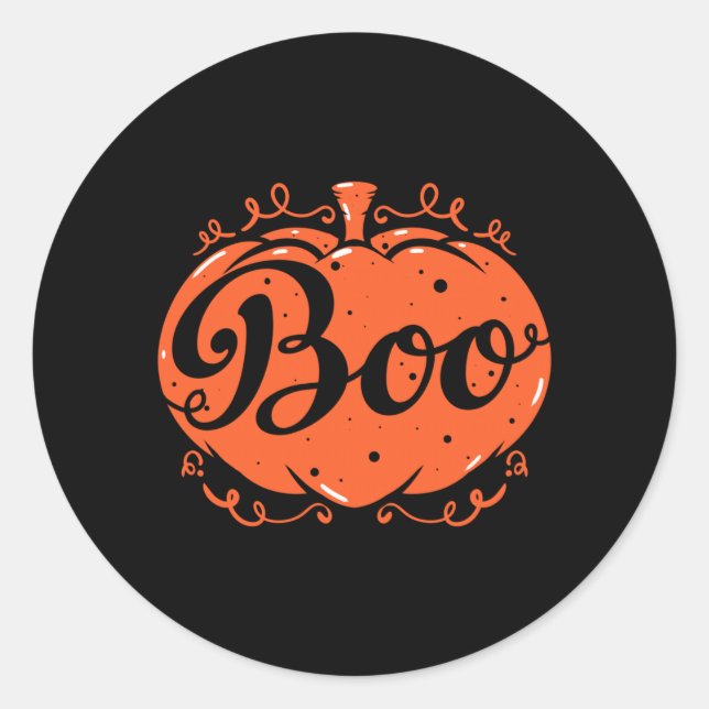 Boo Print Halloween Pumpkin Funny Graphic Fall Classic Round Sticker (Front)