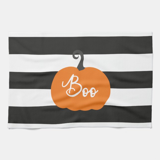 "Boo" Pumpkin Halloween Tea Towel (Horizontal)
