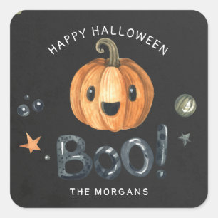 Boo Pumpkin Happy Halloween monogram sticker