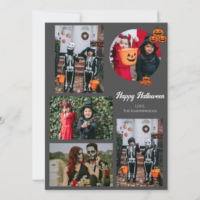 Boo pumpkin jack-o-lantern Halloween Photo Collage Holiday Card (Front)