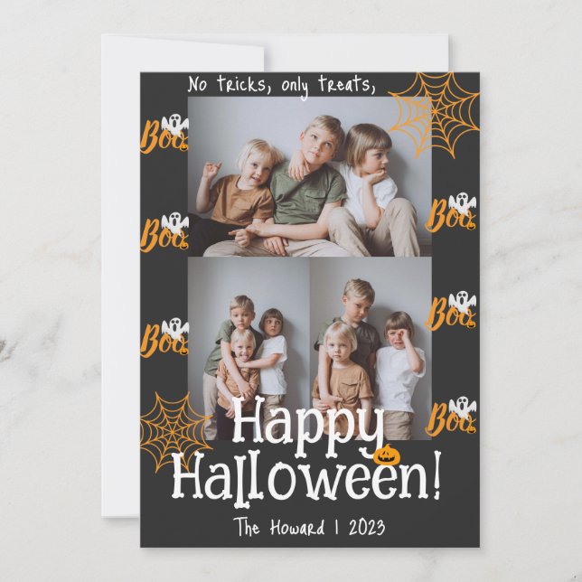 Boo pumpkin jack-o-lantern Halloween Photo Collage Holiday Card (Front)