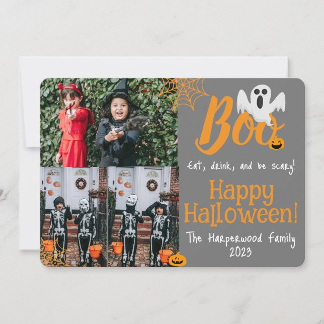 Boo pumpkin jack-o-lantern Halloween Photo Collage Holiday Card (Front)