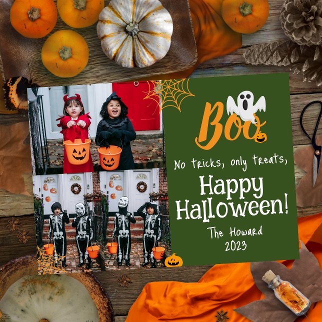 Boo pumpkin jack-o-lantern Halloween Photo Collage Holiday Card (Creator Uploaded)
