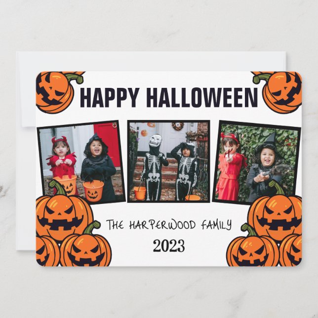 Boo pumpkin jack-o-lantern Halloween Photo Collage Holiday Card (Front)