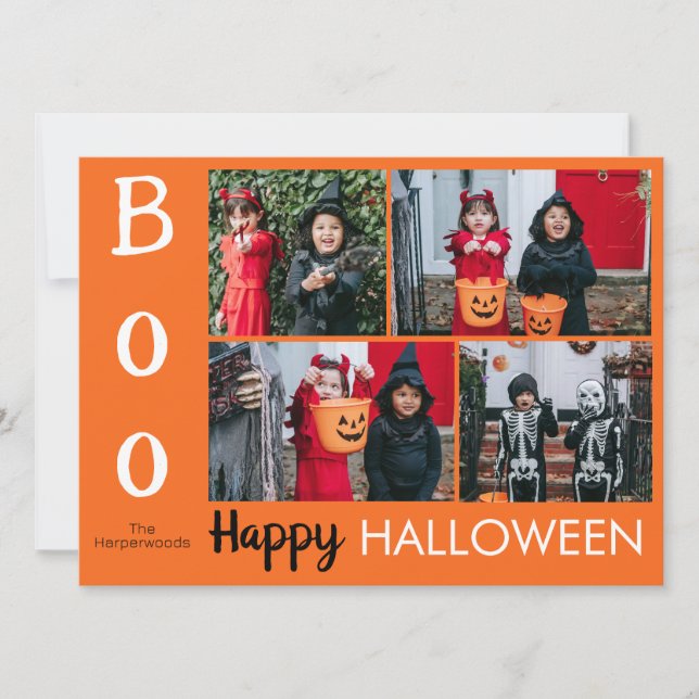Boo pumpkin jack-o-lantern Halloween Photo Collage Holiday Card (Front)
