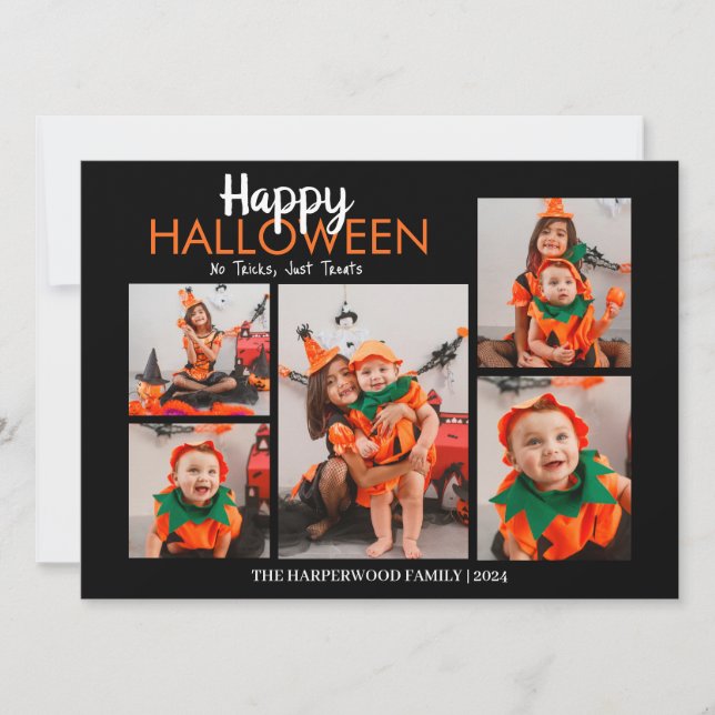Boo pumpkin jack-o-lantern Halloween Photo Collage Holiday Card (Front)