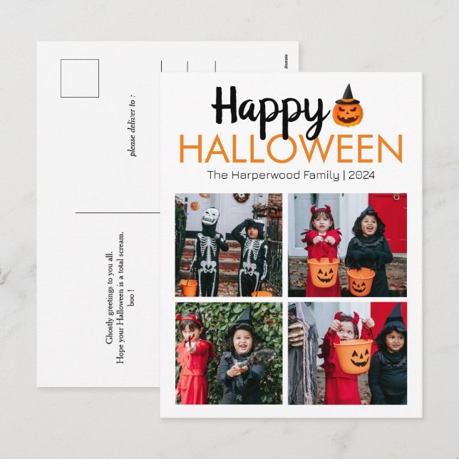 Boo pumpkin jack-o-lantern Halloween Photo Collage Holiday Postcard (Front/Back)