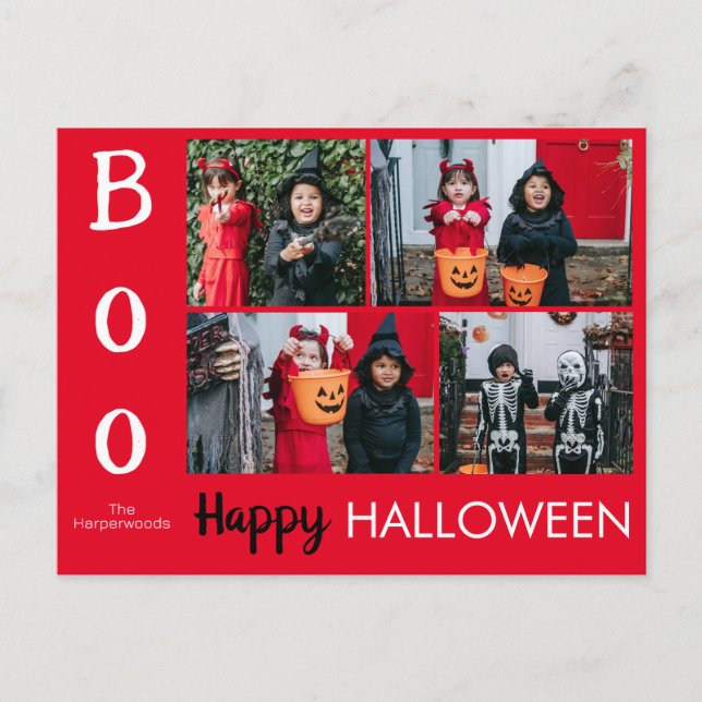 Boo pumpkin jack-o-lantern Halloween Photo Collage Holiday Postcard (Front)