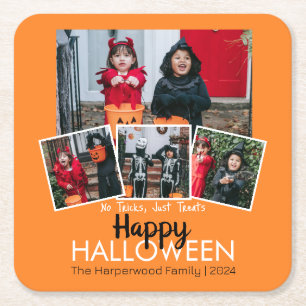 Boo pumpkin jack-o-lantern Halloween Photo Collage Square Paper Coaster