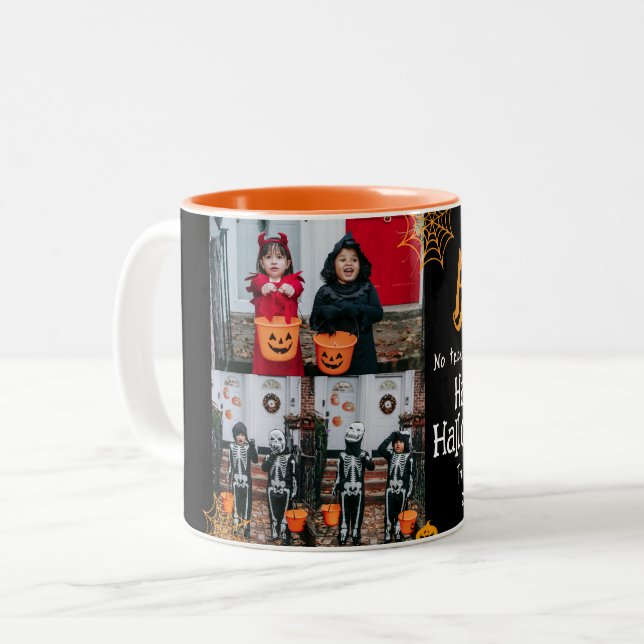 Boo pumpkin jack-o-lantern Halloween Photo Collage Two-Tone Coffee Mug (Front Left)