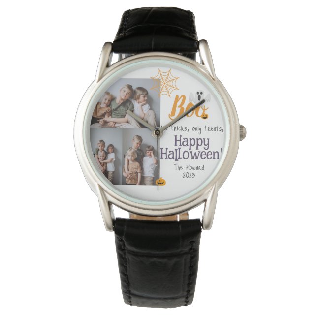 Boo pumpkin jack-o-lantern Halloween Photo Collage Watch (Front)