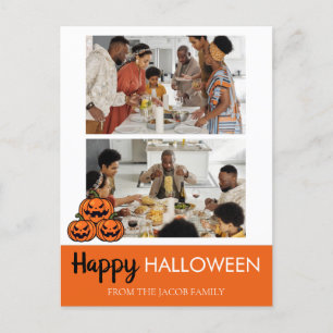 Boo pumpkin jack-o-lantern Halloween Two Photo Holiday Postcard