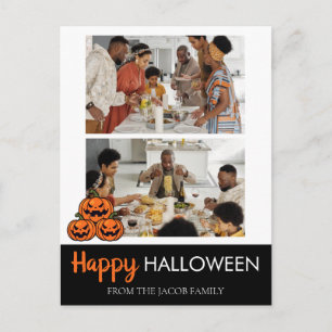 Boo pumpkin jack-o-lantern Halloween Two Photo Holiday Postcard