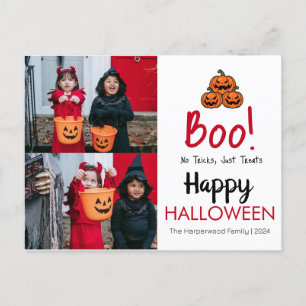 Boo pumpkin jack-o-lantern happy Halloween 2 Photo Holiday Postcard