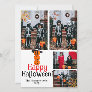 Boo pumpkin jack-o-lantern happy Halloween 4 Photo Holiday Card