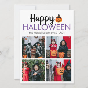Boo pumpkin jack-o-lantern happy Halloween 4 Photo Holiday Card