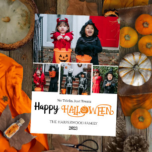 Boo pumpkin jack-o-lantern Happy Halloween 4 Photo Holiday Card