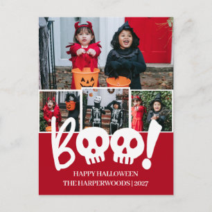 Boo pumpkin jack-o-lantern Happy Halloween 4 Photo Holiday Postcard