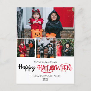 Boo pumpkin jack-o-lantern Happy Halloween 4 Photo Holiday Postcard