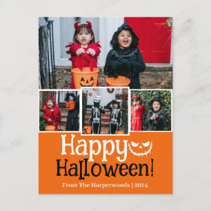 Boo pumpkin jack-o-lantern Happy Halloween 4 Photo Holiday Postcard