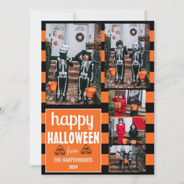 Boo pumpkin jack-o-lantern happy Halloween 5 Photo Holiday Card (Front)