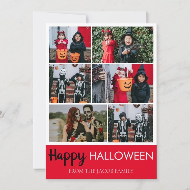 Boo pumpkin jack-o-lantern Happy Halloween 6 Photo Holiday Card (Front)