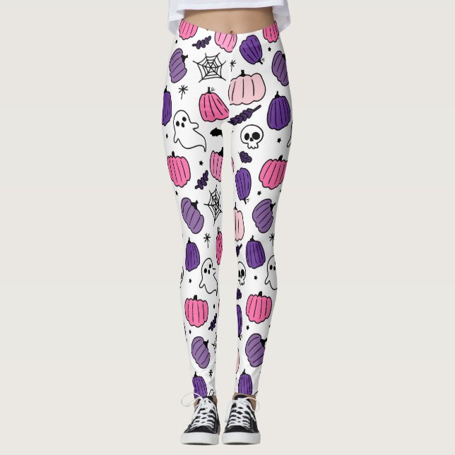 Boo Pumpkin Skull White Leggings  (Front)