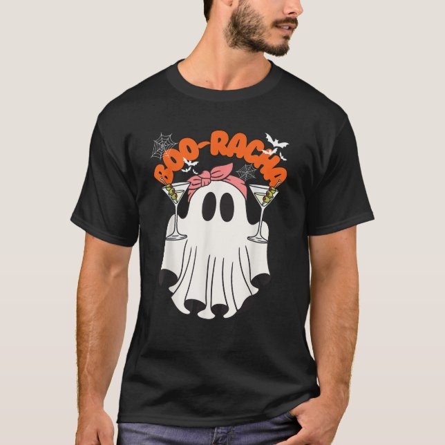 Boo racha Funny Halloween Ghost Drinking Margarita T-Shirt (Front)