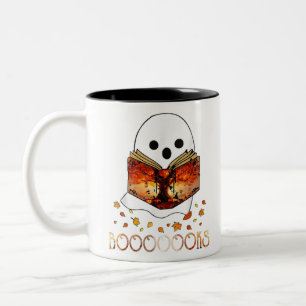 Boo Read Books Library Funny Booooks Ghost Hallowe Two-Tone Coffee Mug