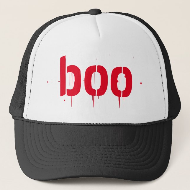 Boo red blood bloody scary typography Halloween Trucker Hat (Front)