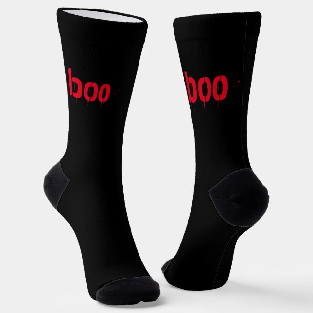 Boo red blood typography scary spooky Halloween Socks (Angled)