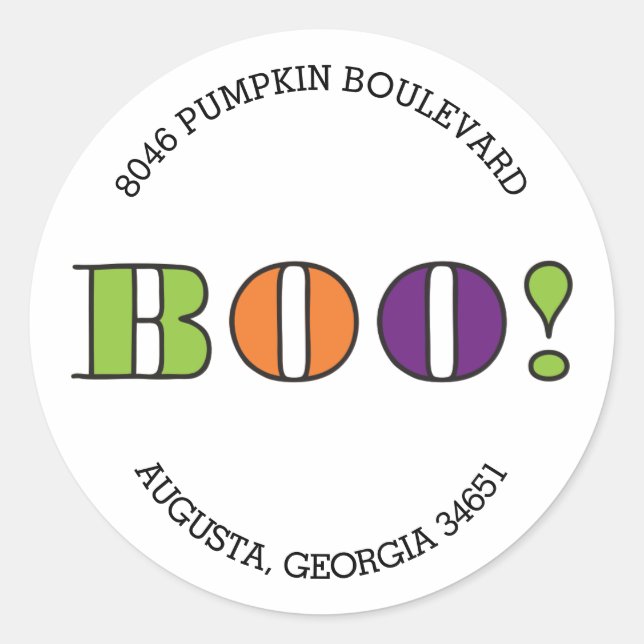 Boo! Round Halloween Return Address Label (Front)