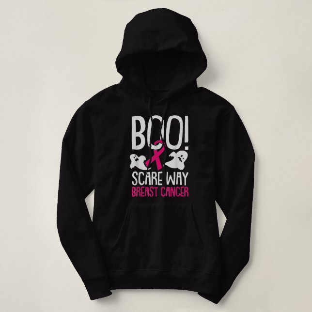 Boo Scare Away Breast Cancer Awareness Pink Ribbon Hoodie (Design Front)