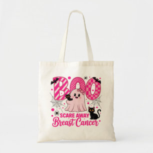 Boo Scare Away Breast Cancer Cute Ghost And Cats Tote Bag