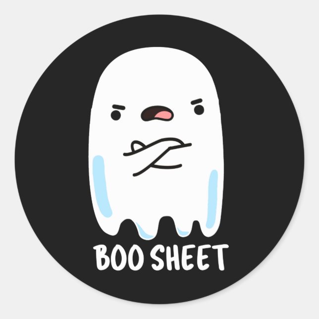 Boo Sheet Funny Halloween Ghost Pun Dark BG Classic Round Sticker (Front)