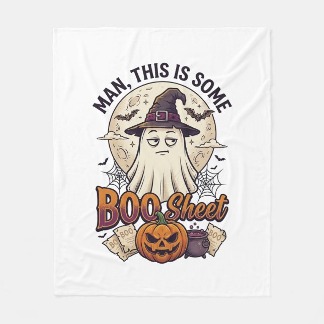 Boo Sheet Ghost Pumpkin Halloween Moon Cauldron Fleece Blanket (Front)
