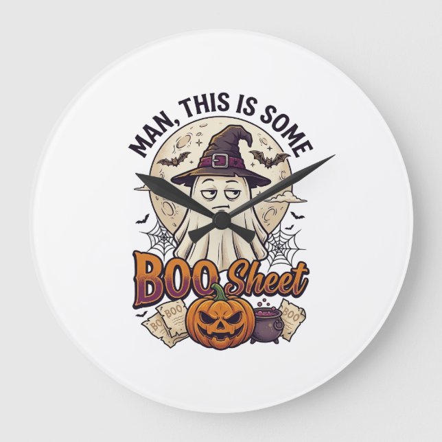 Boo Sheet Ghost Pumpkin Halloween Moon Cauldron Large Clock (Front)