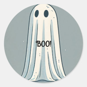 BOO! Sheet Ghost Vintage Green Halloween  Classic Round Sticker