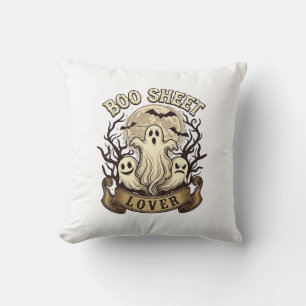 Boo Sheet Lover Halloween Ghosts Moon Bats_1 Cushion
