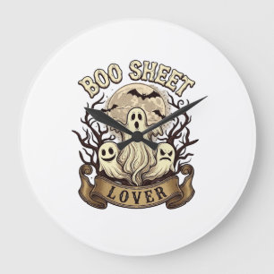 Boo Sheet Lover Halloween Ghosts Moon Bats_1 Large Clock