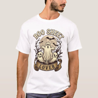 Boo Sheet Lover Halloween Ghosts Moon Bats_1 T-Shirt