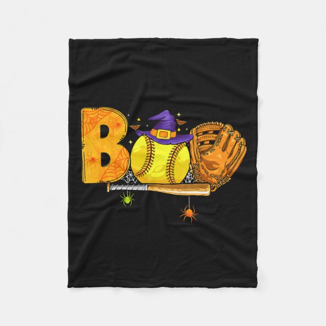 Boo Softball Player Catcher Tcher Funny Halloween  Fleece Blanket (Front)