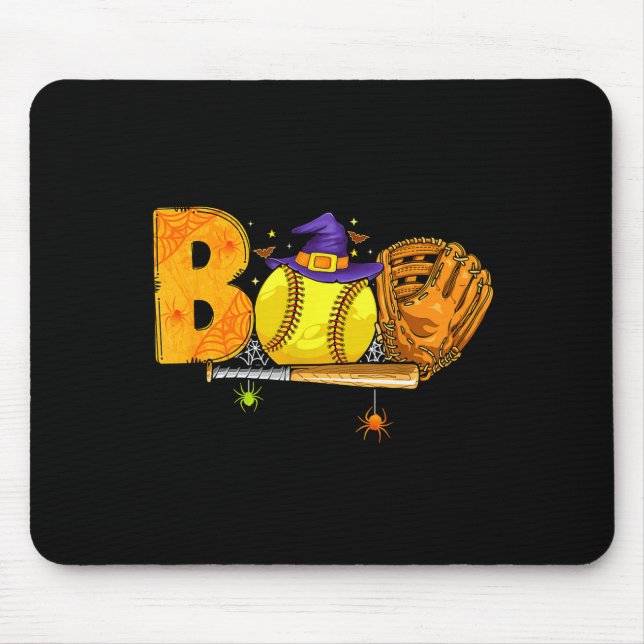 Boo Softball Player Catcher Tcher Funny Halloween  Mouse Mat (Front)