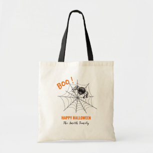Boo Spider Web Black Custom Halloween Family Name Tote Bag