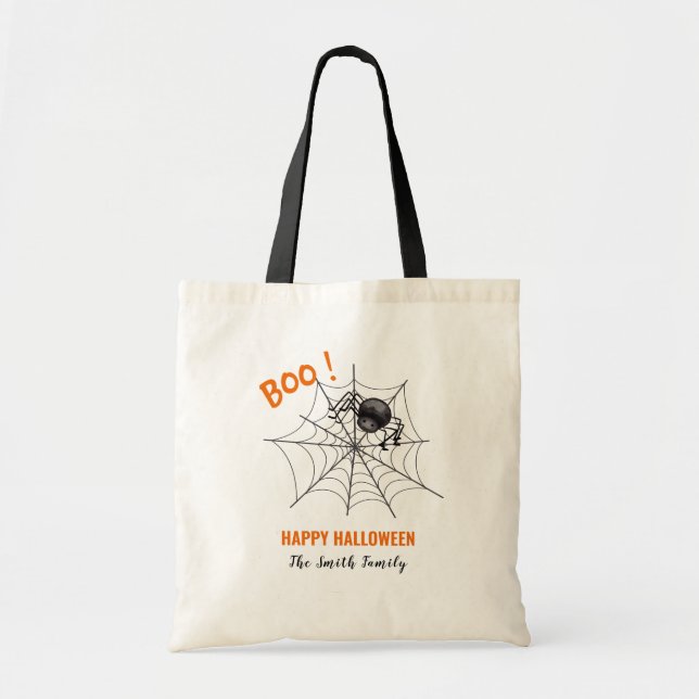 Boo Spider Web Black Custom Halloween Family Name Tote Bag (Front)