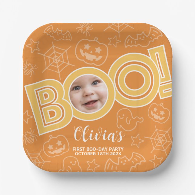 Boo! | Spooktacular Baby Birthday Paper Plate (Front)