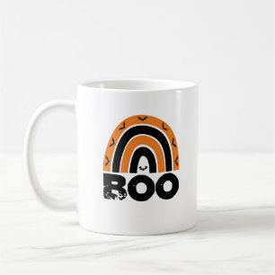 Boo – Spooky Bats & Orange-Black Rainbow Halloween Coffee Mug