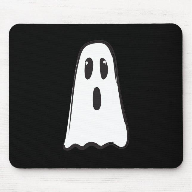 BOO! Spooky Cute Ghost Halloween Black White Mouse Mat (Front)